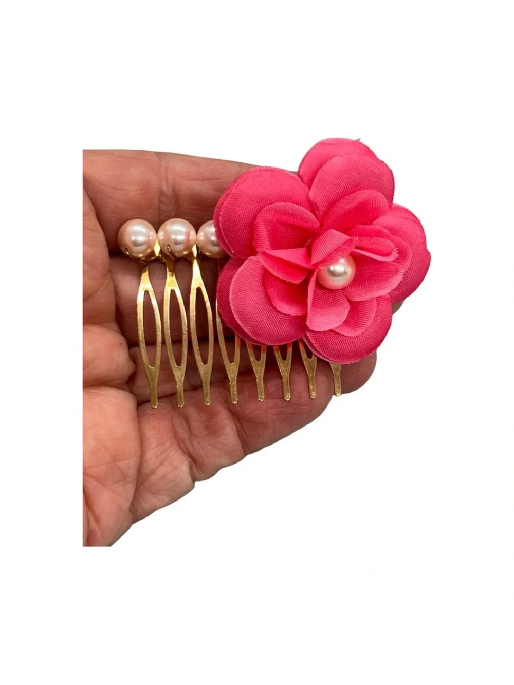 Pink Floral Pearl Hair Comb 2.0” FINAL PRICE DROP